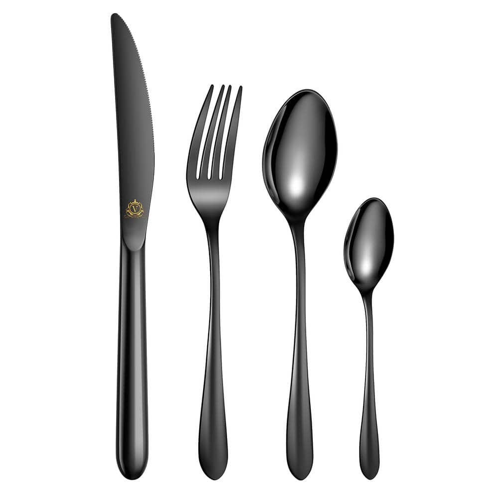 48-Piece Black Stainless Steel Flatware Set (Service for 12) - Hercitys