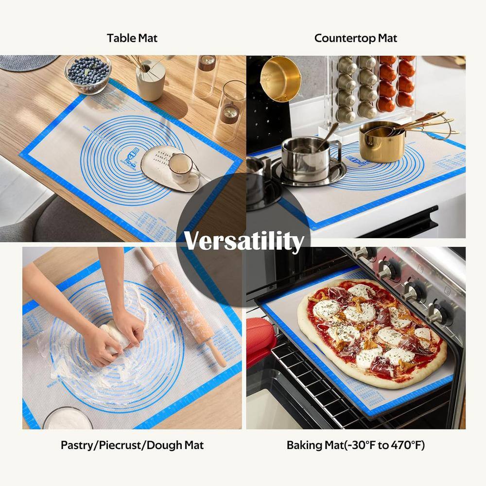 28 in. x 20 in. Nonstick Silicone Pastry Blue Baking Mat with Measurements Counter/Dough Rolling/Fondant/Pie Crust Mat - Hercitys