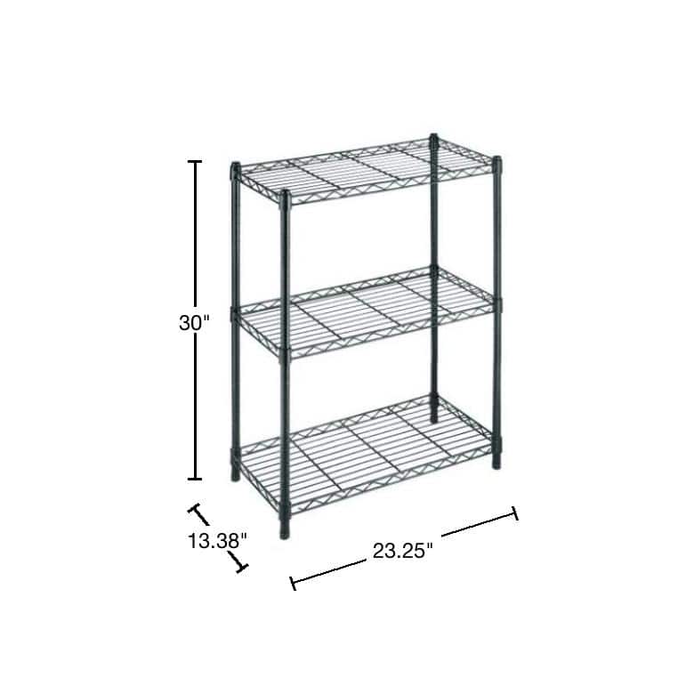 3-Tier Steel Wire Shelving Unit in Black (24 in. W x 30 in. H x 14 in. D) - Hercitys
