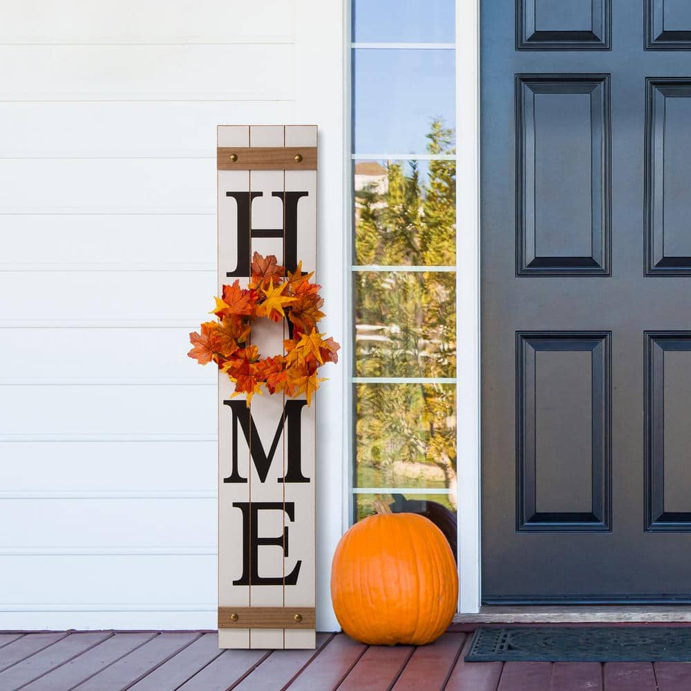 42 in. H Wooden Home Porch Sign with 3 Changeable Wreathes (Spring/Fall/Christmas) - Hercitys