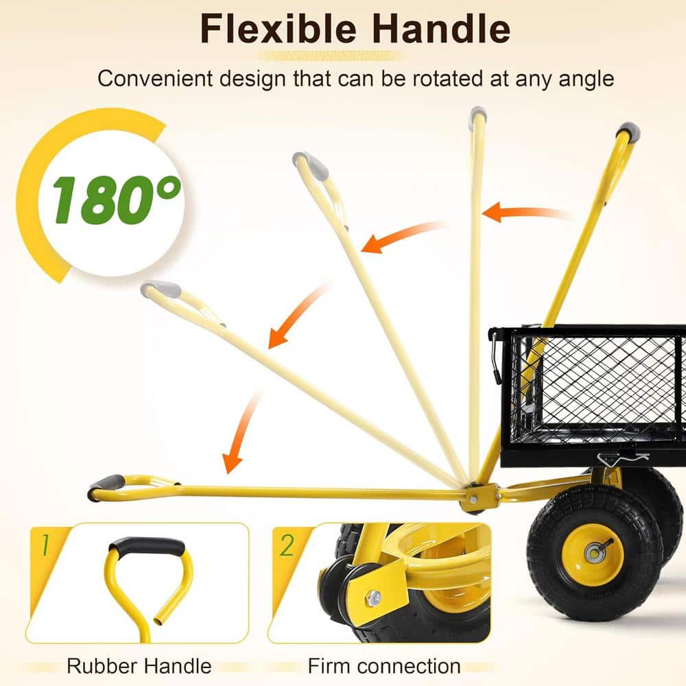 4 cu. ft. Heavy-Duty 900 lbs. Large Capacity Metal Garden Cart Utility Wagon Cart with Removable Side & Rotating Handle - Hercitys