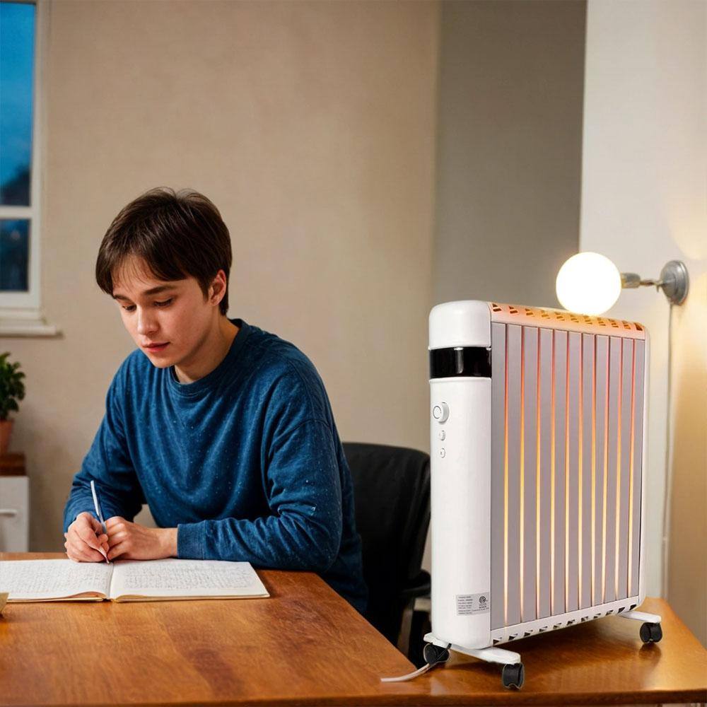 18 in. H 1500-Watt Smart Electric Convection Ceramic Space Heater with 2 Heat Modes Movable Wheels Overheat Protection - Hercitys