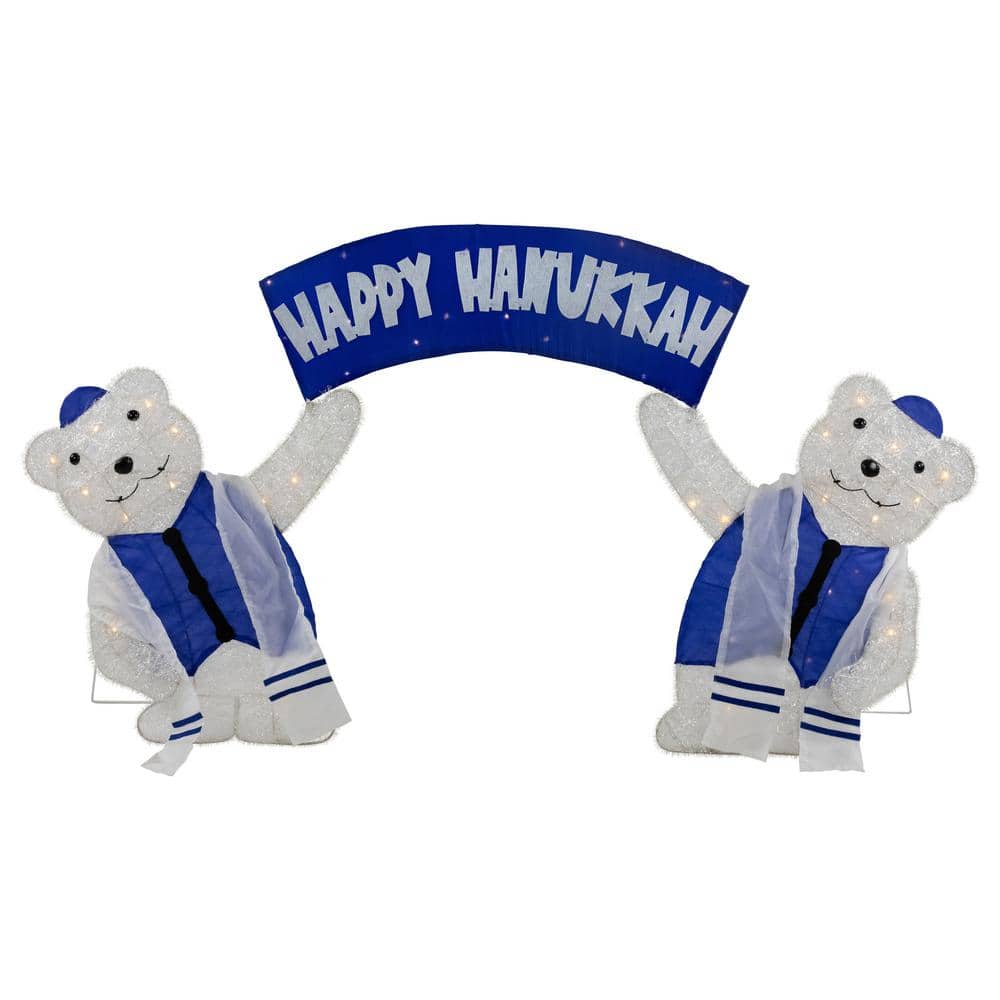 30 in. LED Lighted Polar Bear Happy Hanukkah Sign Outdoor Christmas Decoration - Hercitys