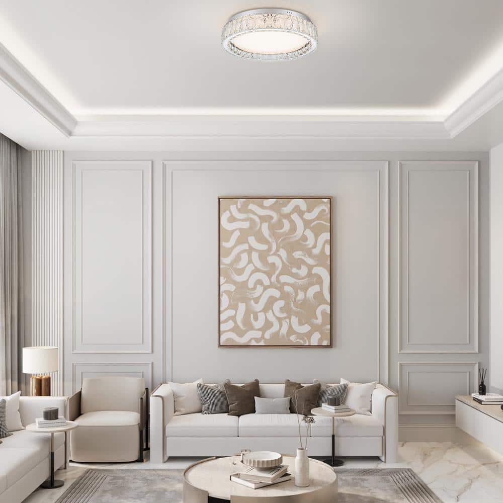 21.6 in. 1-Light Modern Crystal Chrome LED Flush Mount Ceiling Light - Hercitys