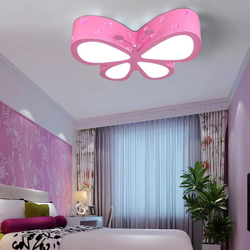 19.7 in. Pink Creative Butterfly Lighting Flush Mount Ceiling Light with Acrylic Shade and Integrated LED Light Included - Hercitys
