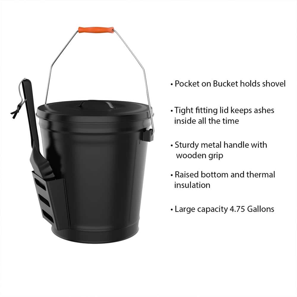 4.75 Gal. Ash Bucket with Lid and Shovel - Hercitys