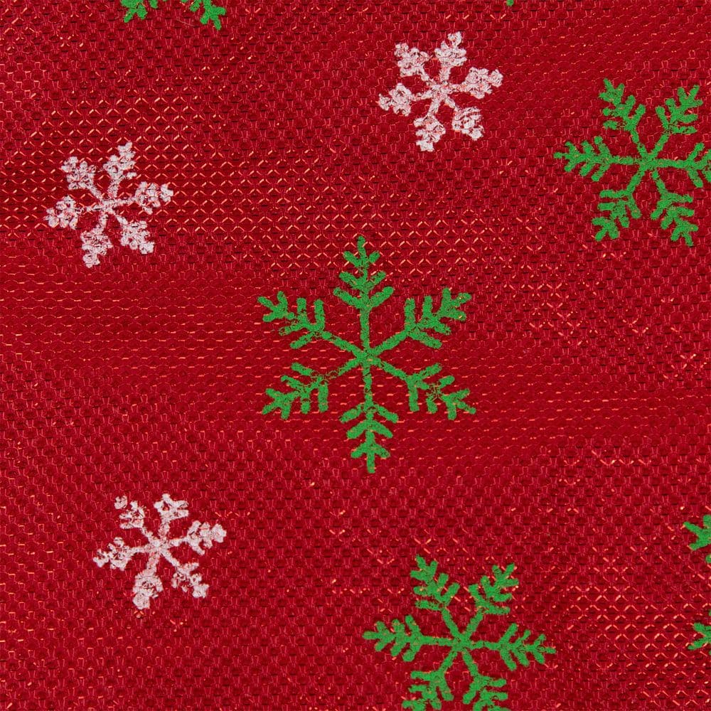 20 in. Metallic Red with Green and White Snowflakes Mini Christmas Tree Skirt - Hercitys