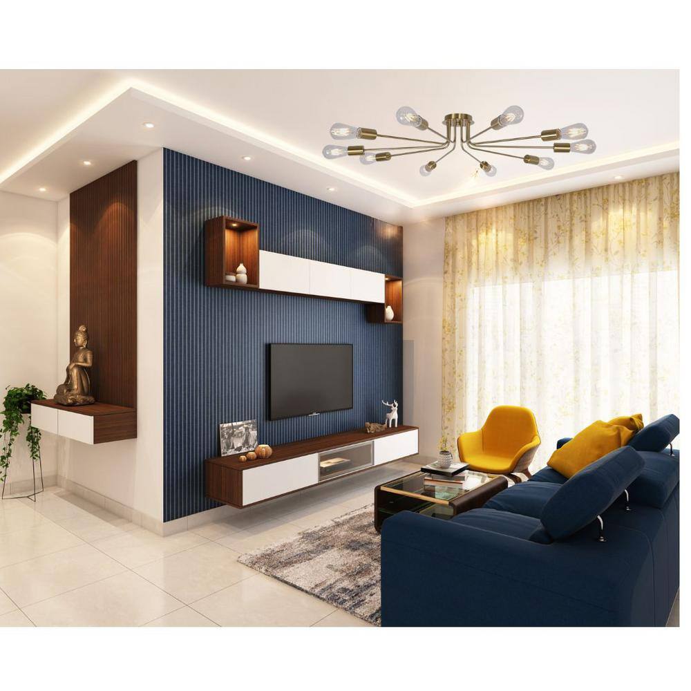 44.48 in. 10-Light Brushed Gold Sputnik Chandelier Ceiling Light Semi Flush Mount Light Ceiling Lamp - Hercitys