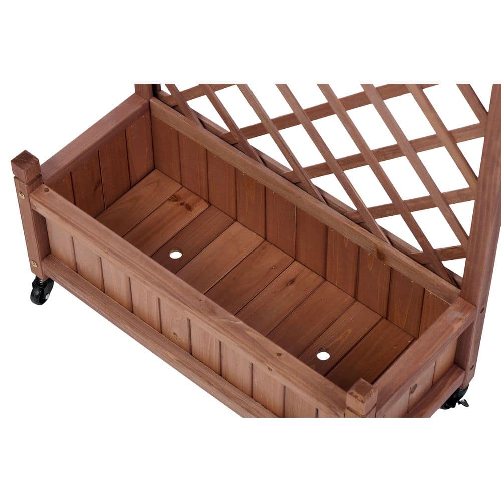 2-Piece 25 in. x 11 in. x 42.3 in. Solid Wood Raised Garden Bed with Trellis, 2 Wheels and Drainage Holes - Hercitys
