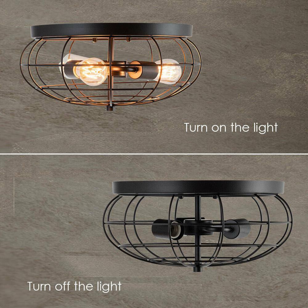 15.5 in. W 3-Light Black Semi-Flush Mount Ceiling Light with Industrial Retro Design - Hercitys