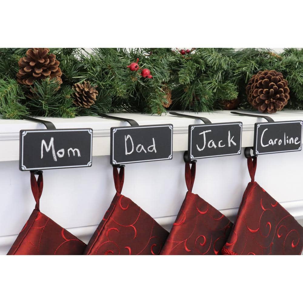 3 in. Steel Black MantleClip Stocking Holder with Chalkboard Icons (4-Pack) - Hercitys