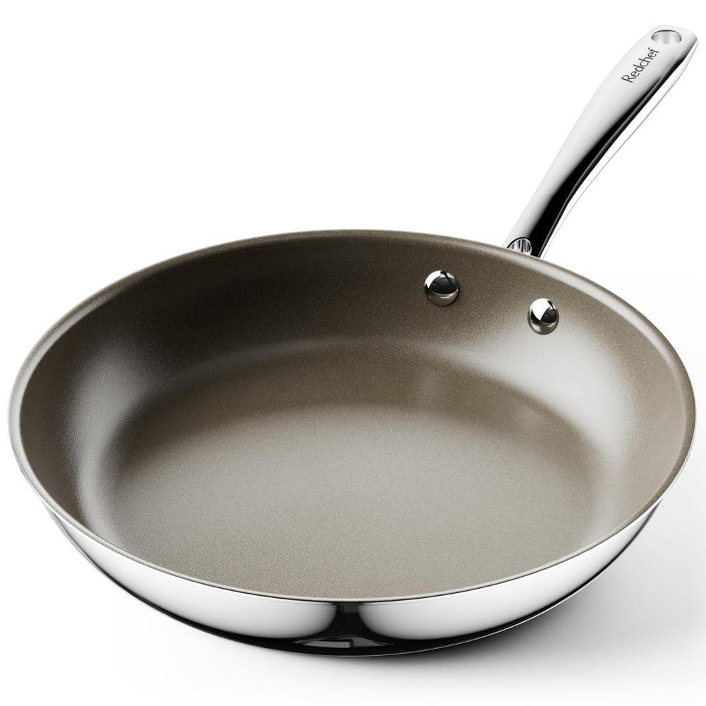 11.5 in. Stainless Steel Titanium Ceramic Nonstick Coating Frying Pan with Stainless Steel Stay Cool Ergonomical Handle - Hercitys