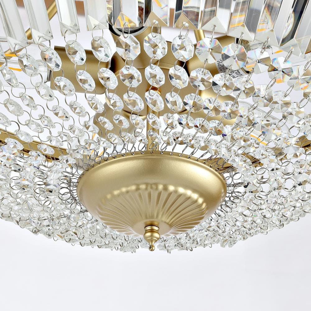 5-Light 19.5 in. Crystal Ceiling Light Fixture, Brass Semi Flush Mount Chandelier - Hercitys