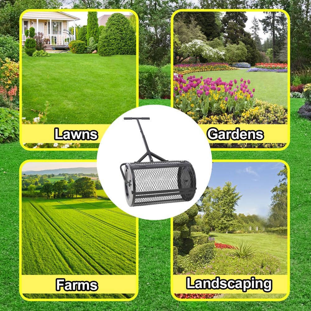 24 in. Heavy-Duty Compost Spreader Metal Mesh, Lawn and Garden Care Manure Spreaders Roller - Hercitys