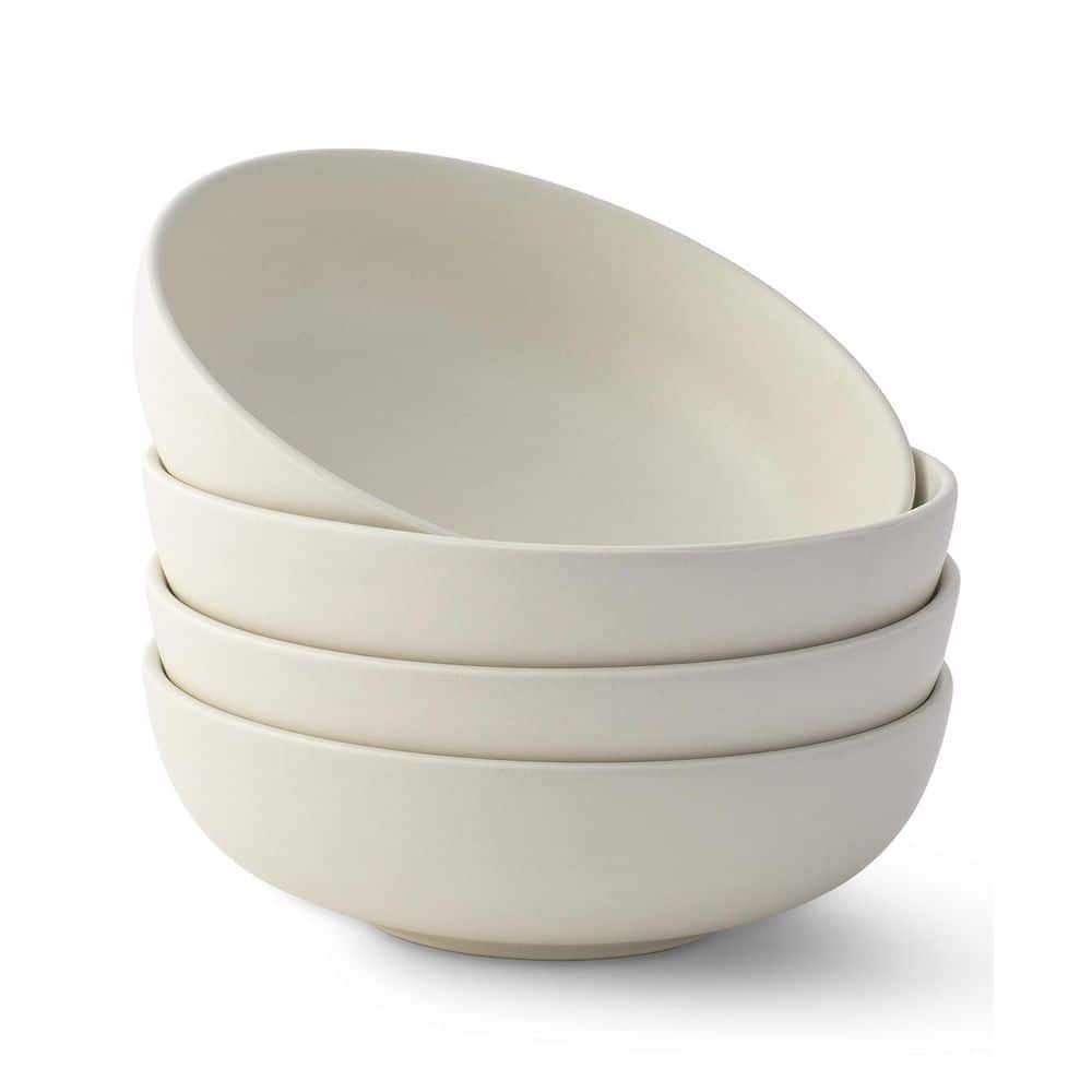4-Pieces Stoneware Pasta Bowl Set, 30 oz.-Linen - Hercitys