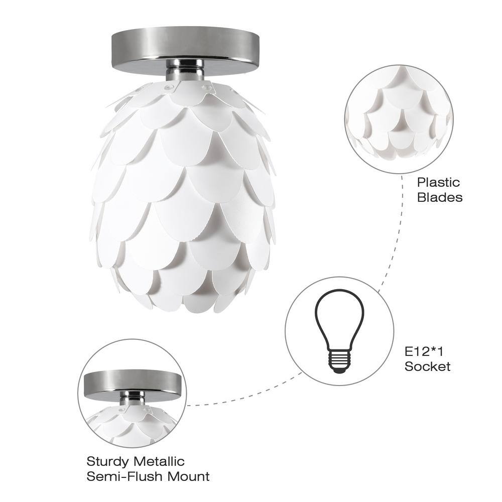 5.75 in. 1-Light Metal Semi-Flush Mount Ceiling Light with White Polycarbonate Plastic Shade - Hercitys