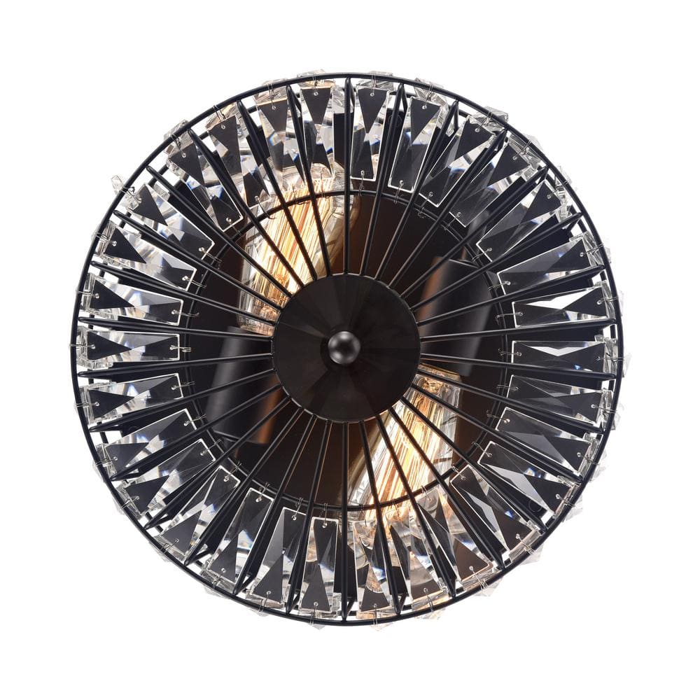 11.75 in. 2-Light Black Ceiling Flush Mount Light with Crystal Glass - Hercitys