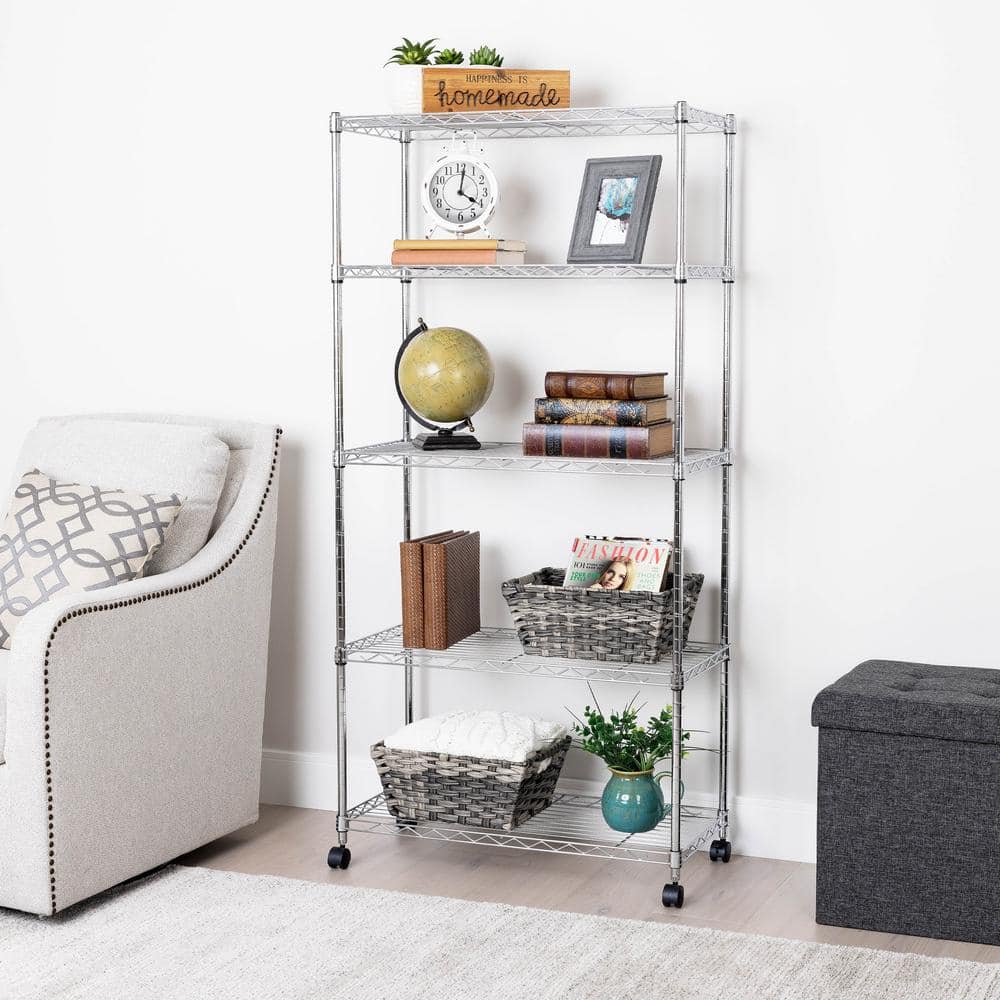 5-Tier Steel Wire Shelving System in Zinc (30 in. W x 14 in. D x 61.5 in. H) - Hercitys