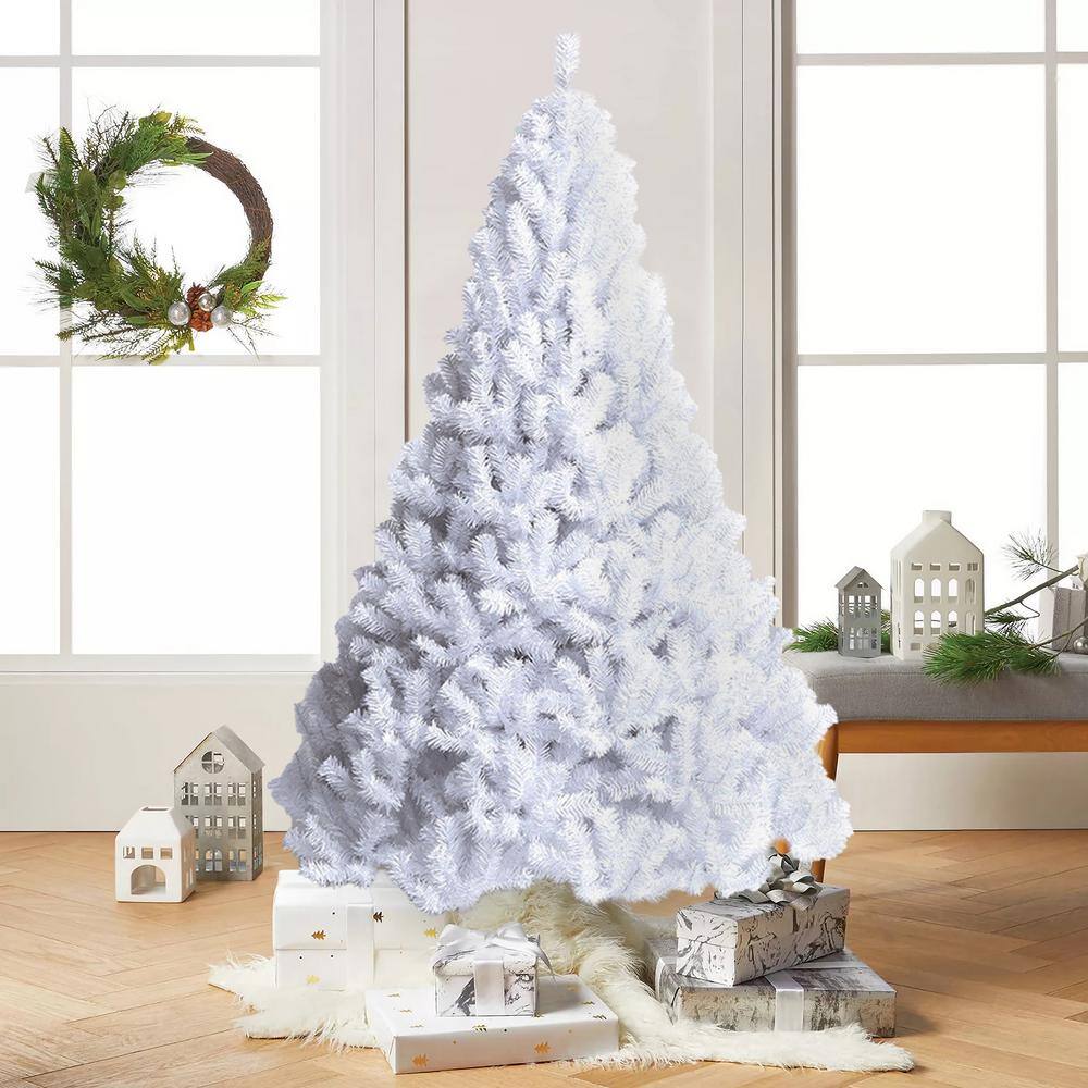 5 ft. White Unlit Full PVC Regular Artificial Christmas Tree with Solid Metal Stand - Hercitys