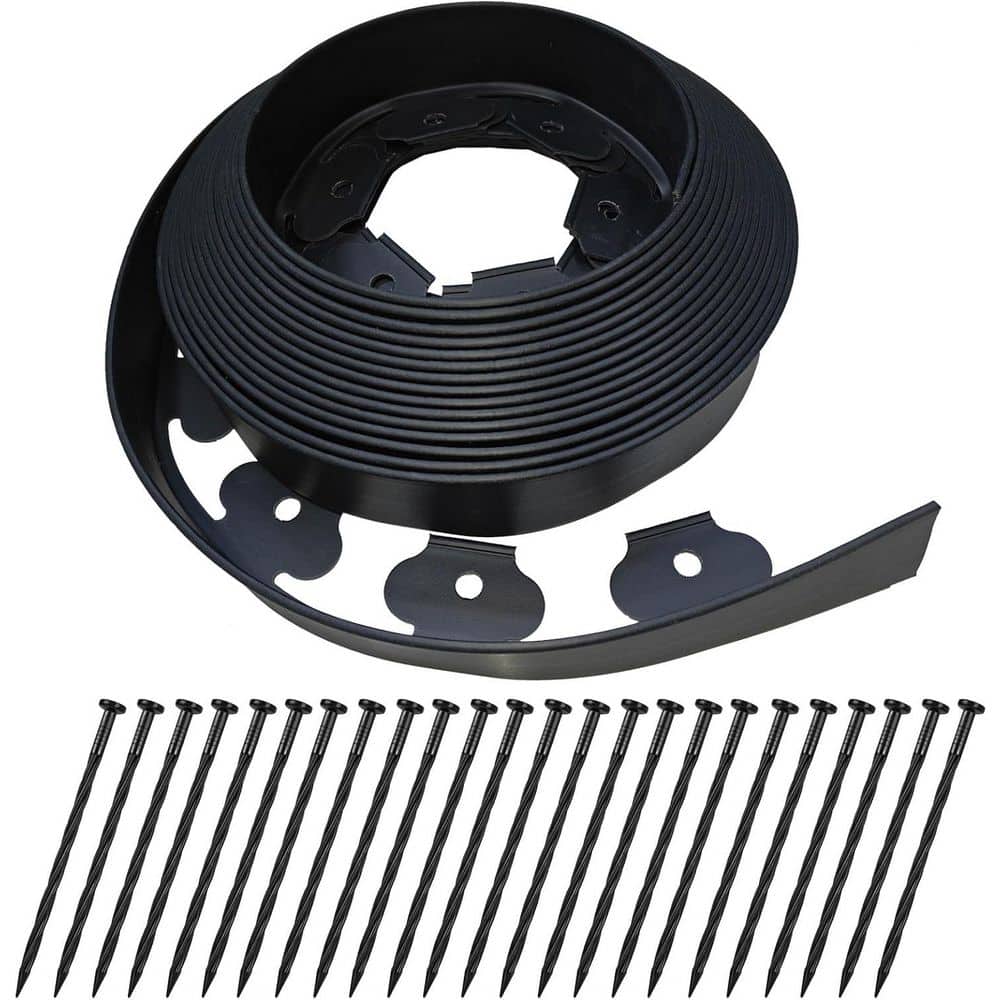 40 ft. x 2in Black PE Landscape Edging with 40 Spikes - Hercitys