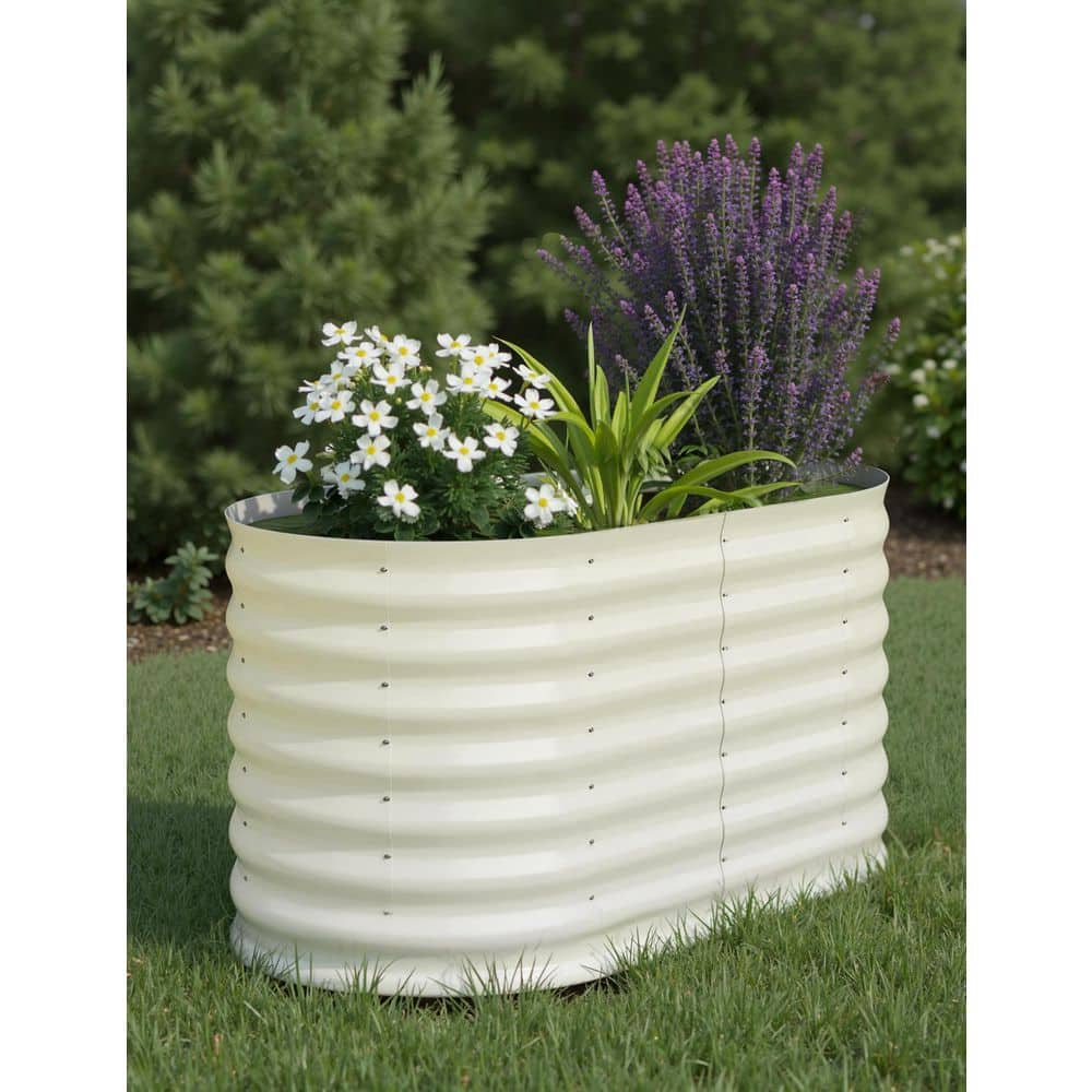 47.2 in. x 23.6 in. x 23.6 in. Outdoor Oval Galvanized Raised Garden Bed in Beige - Hercitys
