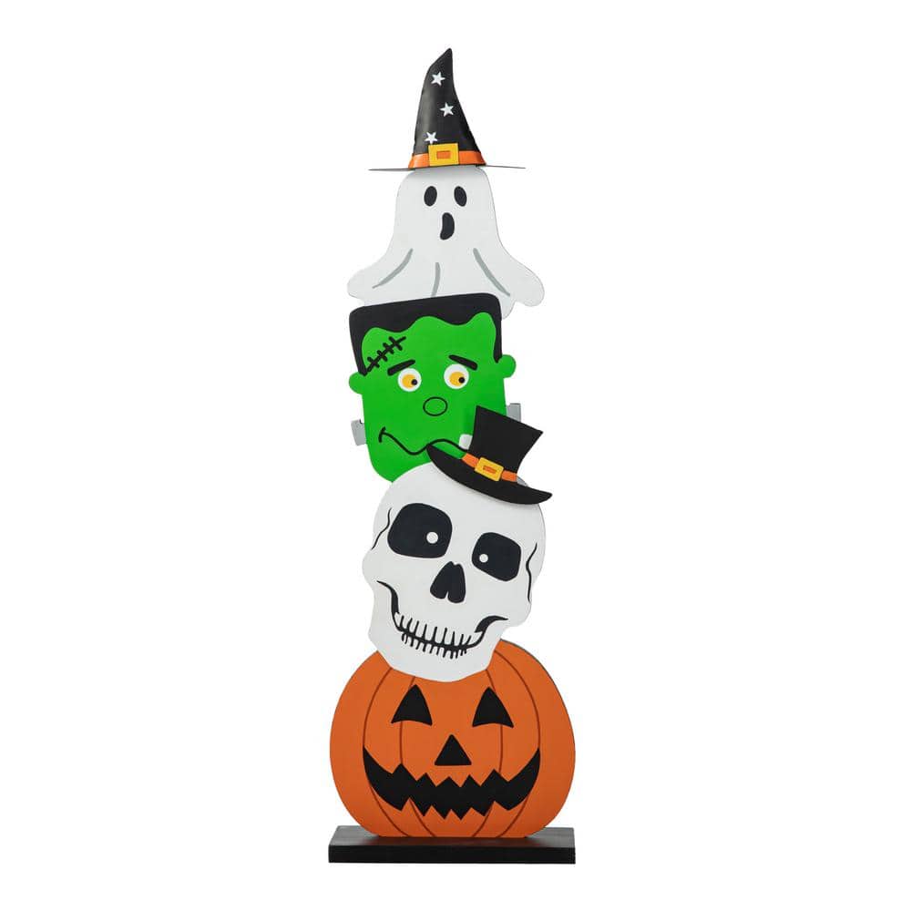 36 in. H Halloween Wooden Stacked Ghost and Frankenstein and Skull and Pumpkin Porch Decor - Hercitys