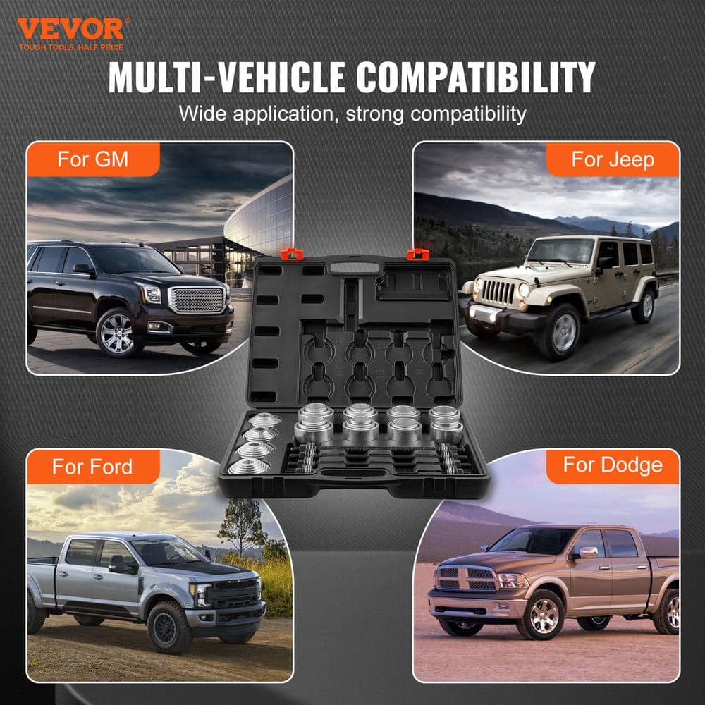 28 PCS Pull and Press Sleeve Kit, Steel Bush Bearing Removal and Installation Set, Bush Removal Insertion Sleeve Tools - Hercitys