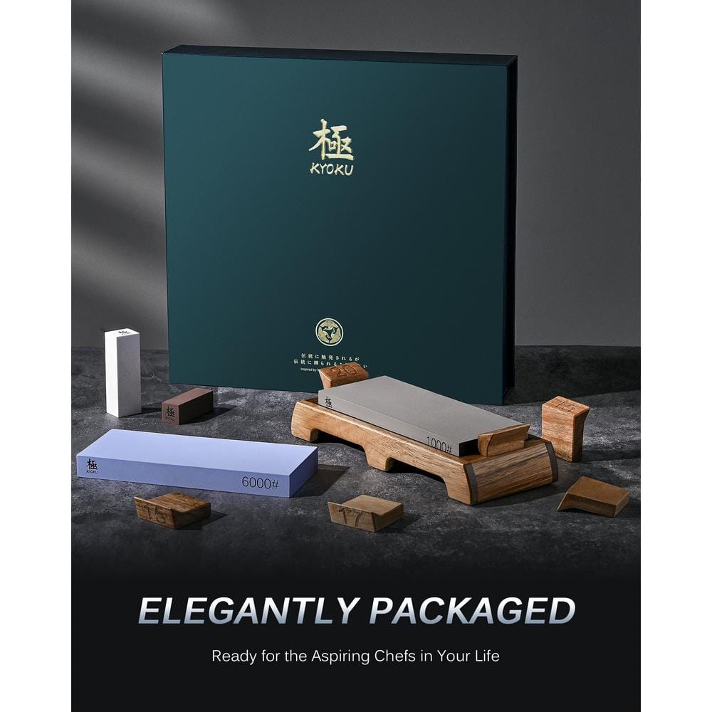 1000 and 6000 Grit Sharpening Stone Aluminum Oxide Manual Whetstone Kit with Angle Guides, Wood Base, Rust Remover - Hercitys