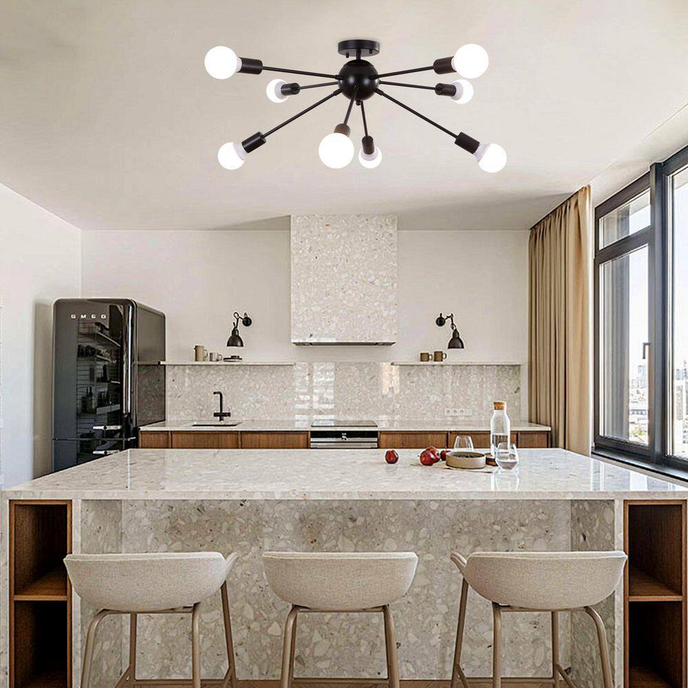 30.11 in. 8-Light Black Modern Linear Semi-Flush Mount with No Bulbs Included - Hercitys