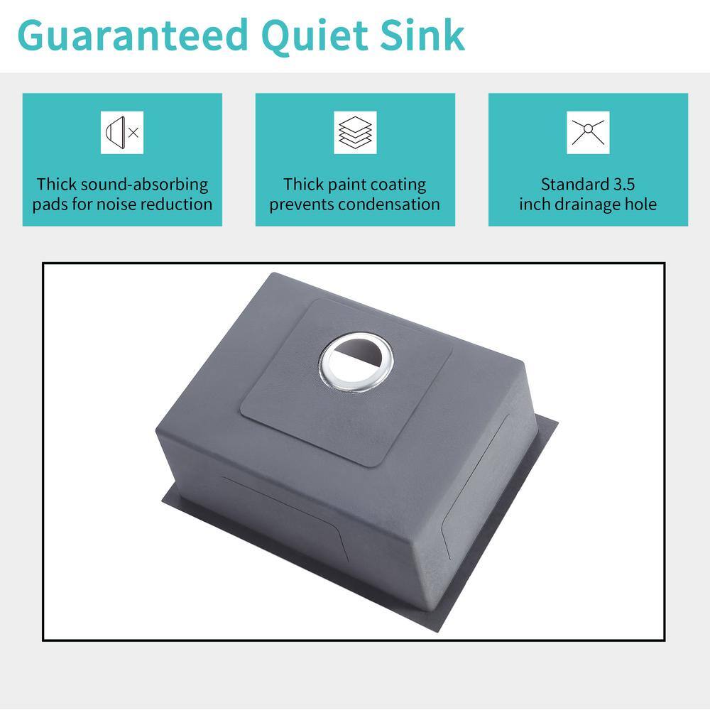 23 in Undermount Single Bowl 20 Gauge Stainless Steel Kitchen Sink with Strainer - Hercitys