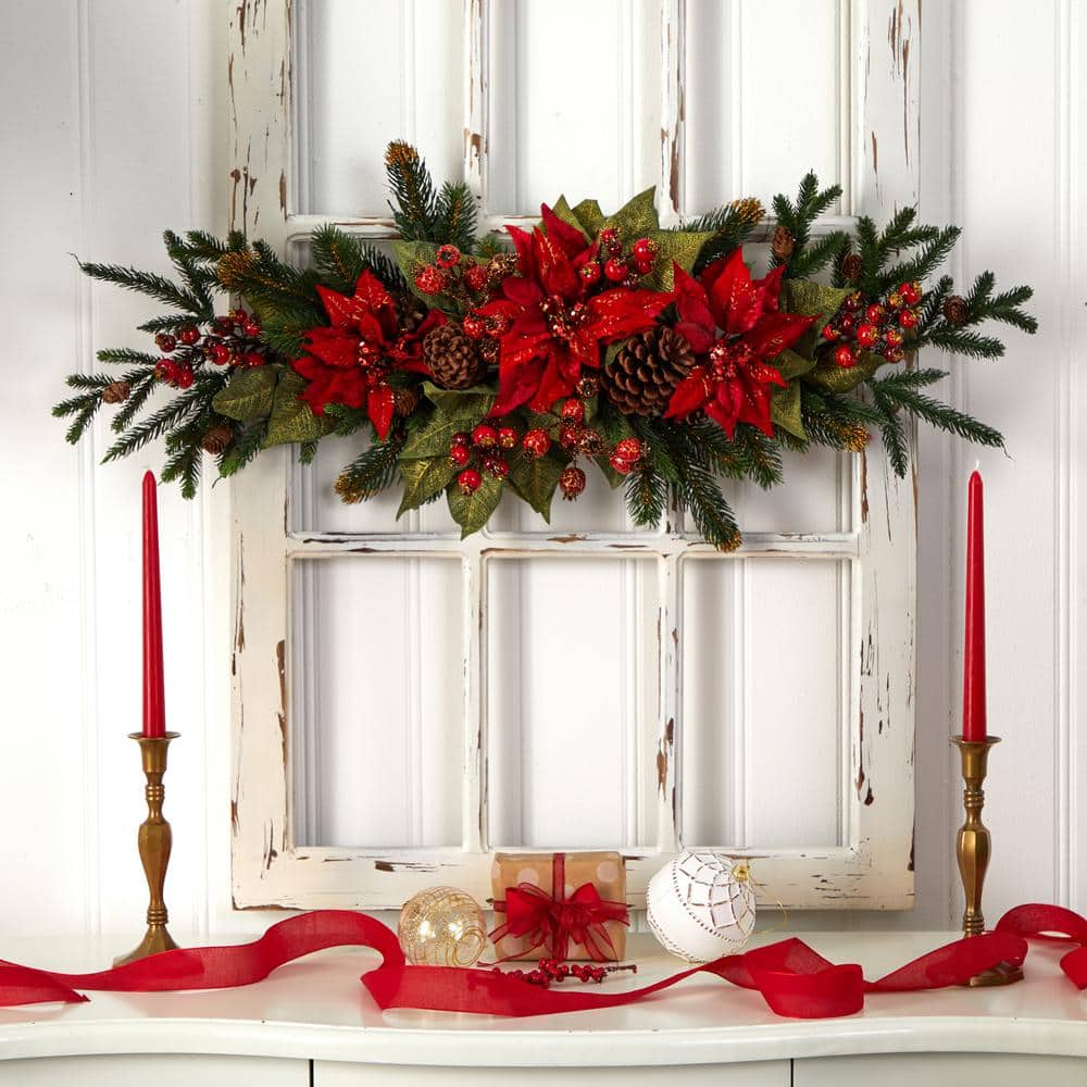 36 in. Artificial Poinsettia Centerpiece Berry - Hercitys