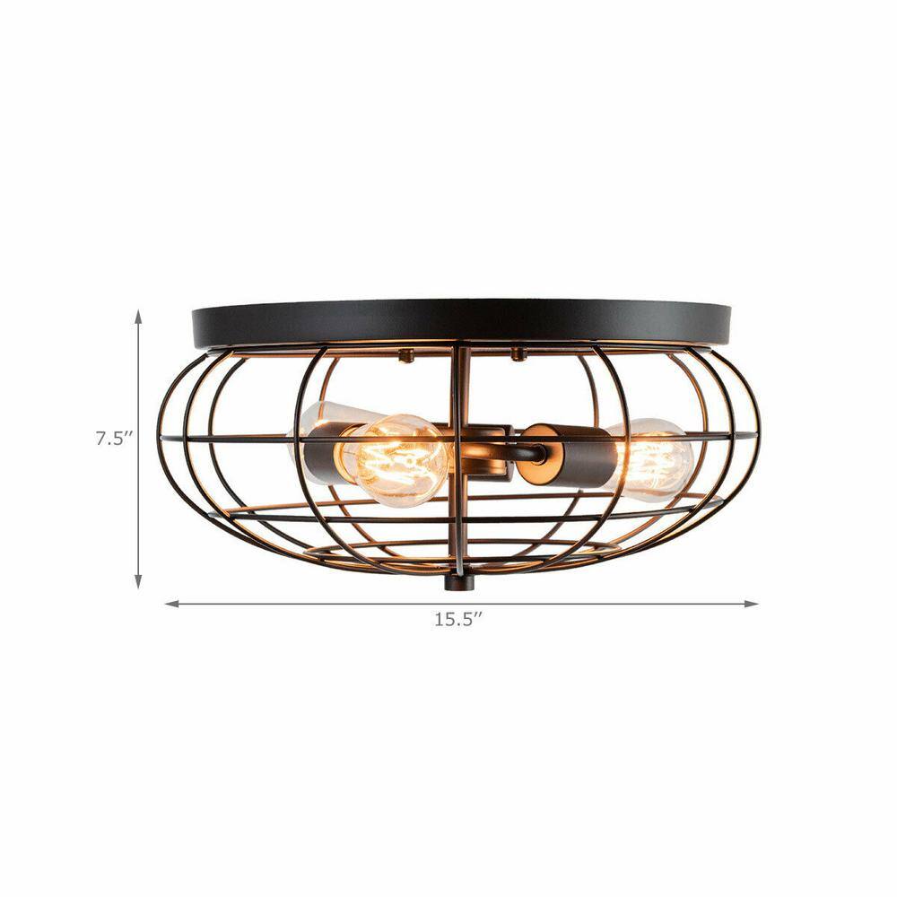 15.5 in. W 3-Light Black Semi-Flush Mount Ceiling Light with Industrial Retro Design - Hercitys