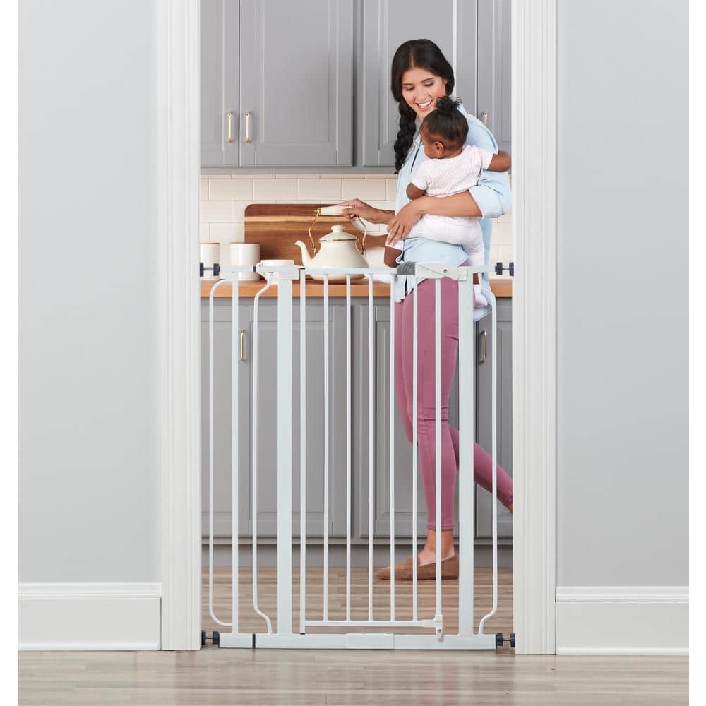 36 in. White Metal Easy Step Extra Tall Walk-Through Gate - Hercitys