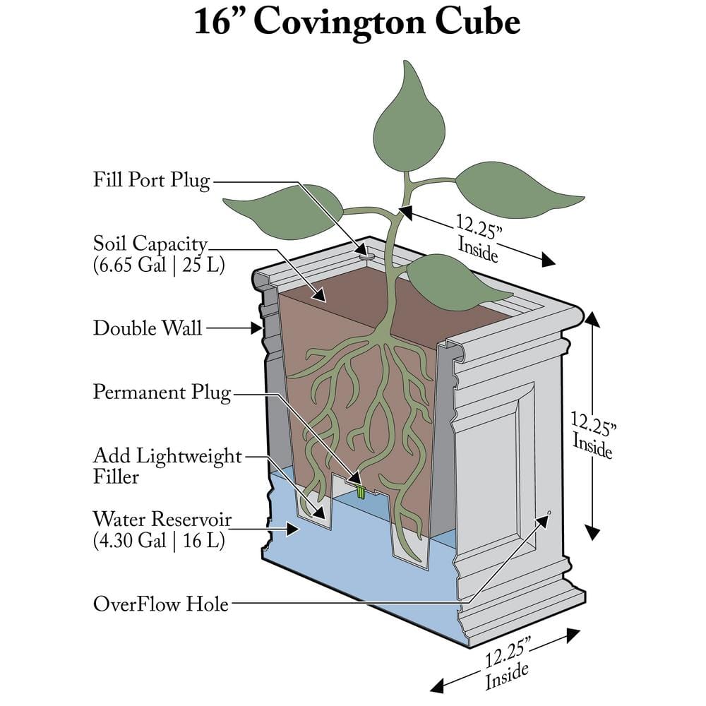 16 in. W x 16.3 in. H Black Covington Polyethylene Plastic Self-Watering Planter - Hercitys