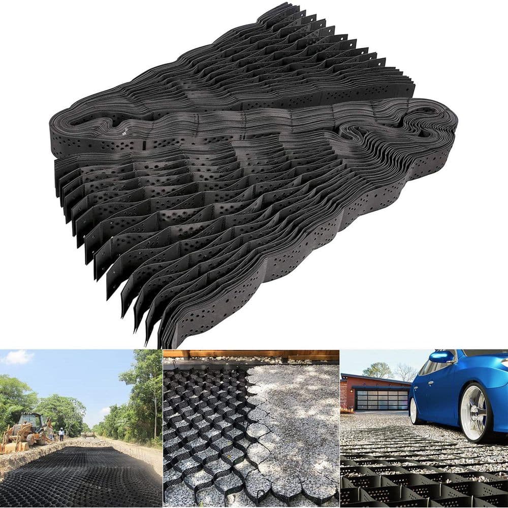 10 ft. x 16.5 ft. x 2 in. L Series Plastic Ground Geo Grid Driveway Ground Pavers Geocell, with 12 J Steel Rebar - Hercitys