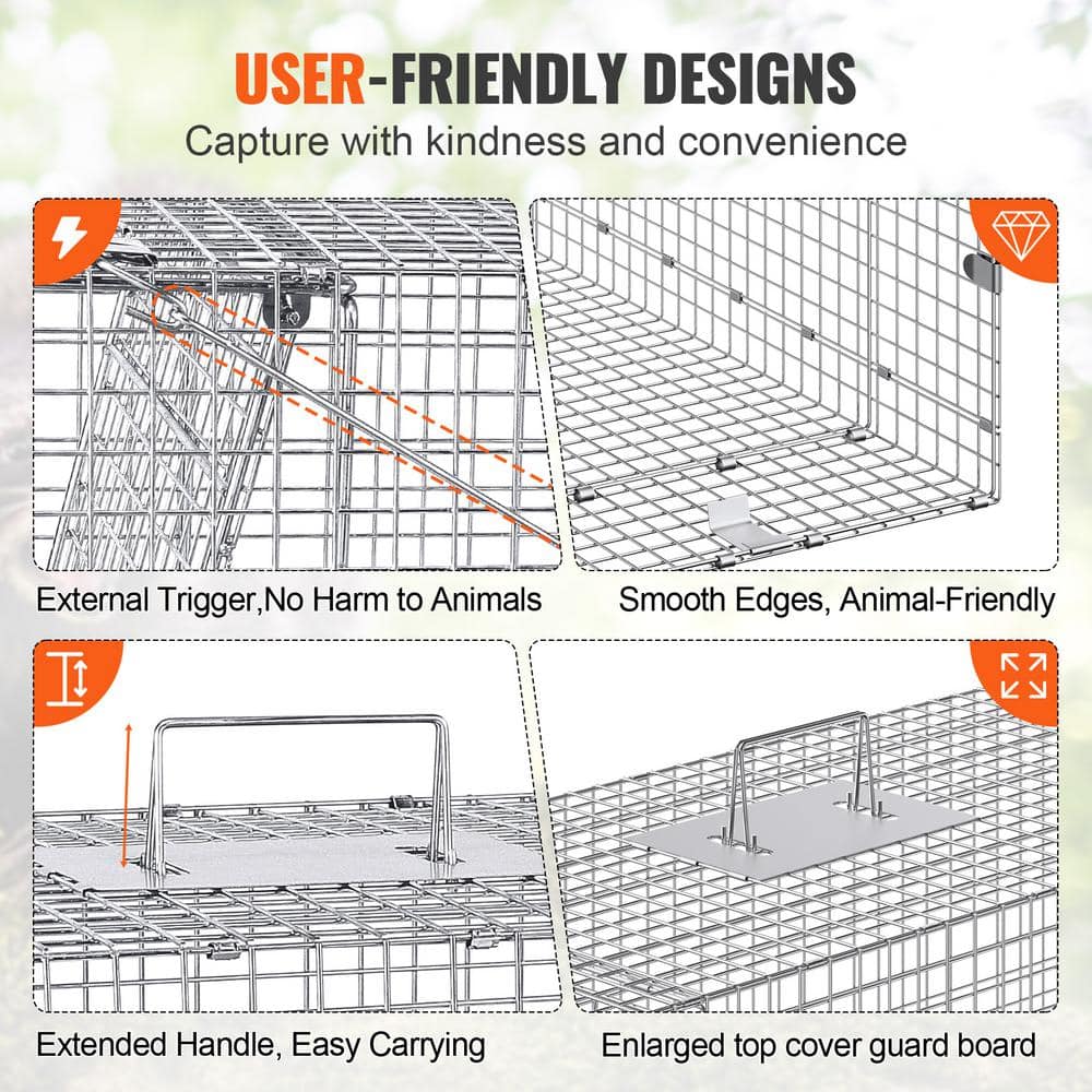 42 in. x 16 in. x 18 in. Live Animal Cage Trap Humane Trap Galvanized Iron Folding Animal Trap with Handle - Hercitys