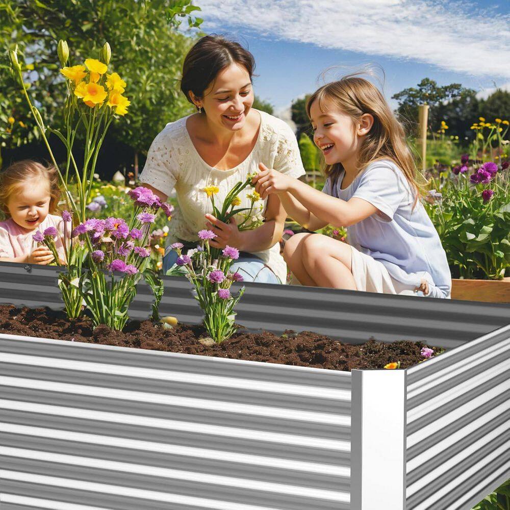 36 in. x 18 in. Silver Finish Steel Galvanized Raised Garden Bed with Drainage Hole Above Ground Garden Box (3-Pack) - Hercitys