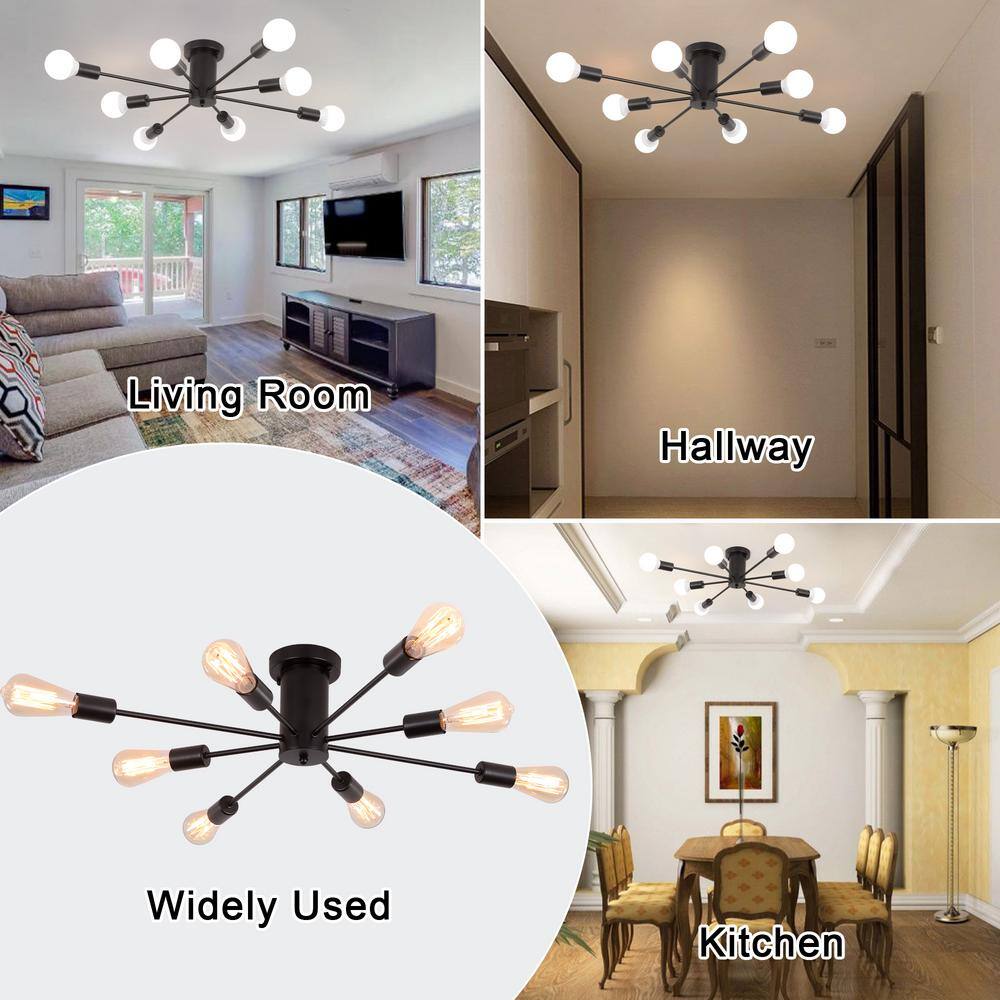 30.07 in. 8-Light Black Sputnik Transitional Flush Mount Ceiling Lights - Hercitys