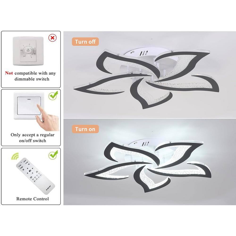 23.62 in. Black Selectable Flush Mount LED Ceiling Lights,Dimmable Flower Shape Ceiling Light Chancelier - Hercitys