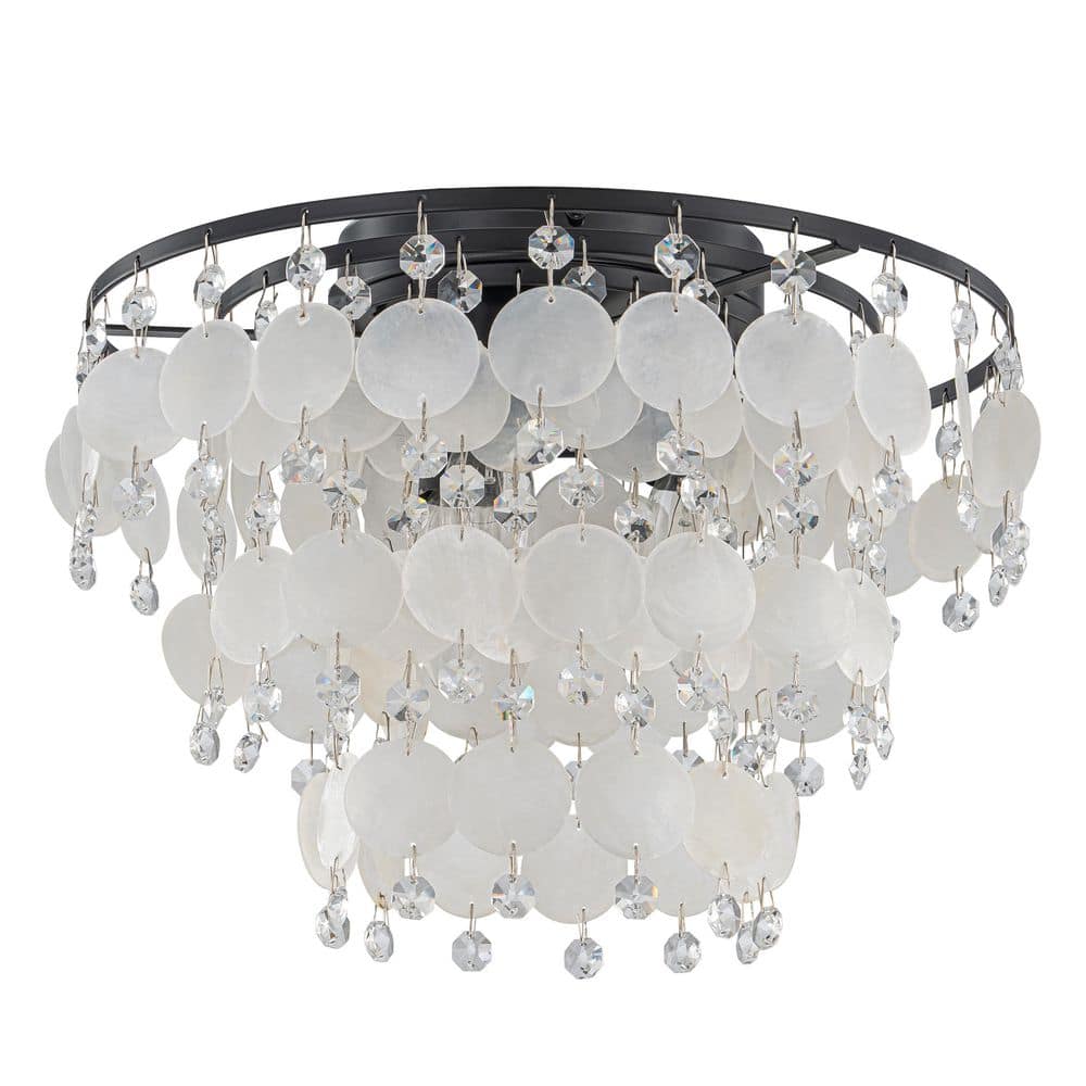 12.6 in. 3-Light Modern Black Semi-Flush Mount Ceiling Light with Crystal Shade - Hercitys