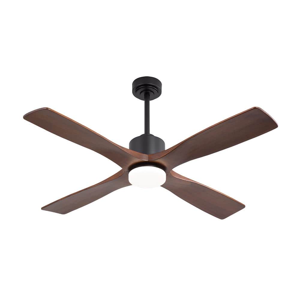 48 in. (4 ft.) DC Indoor Ceiling Fan with Integrated LED, 4 Solid Wood Blades, Black - Hercitys