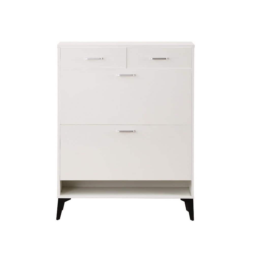 31.49 in. x 9.44 in. x 42.12 in. Freestanding Flip-Flop Shoe Cabinet in White MDF with 2 Flip-Flop-Drawers and 2-Drawers - Hercitys