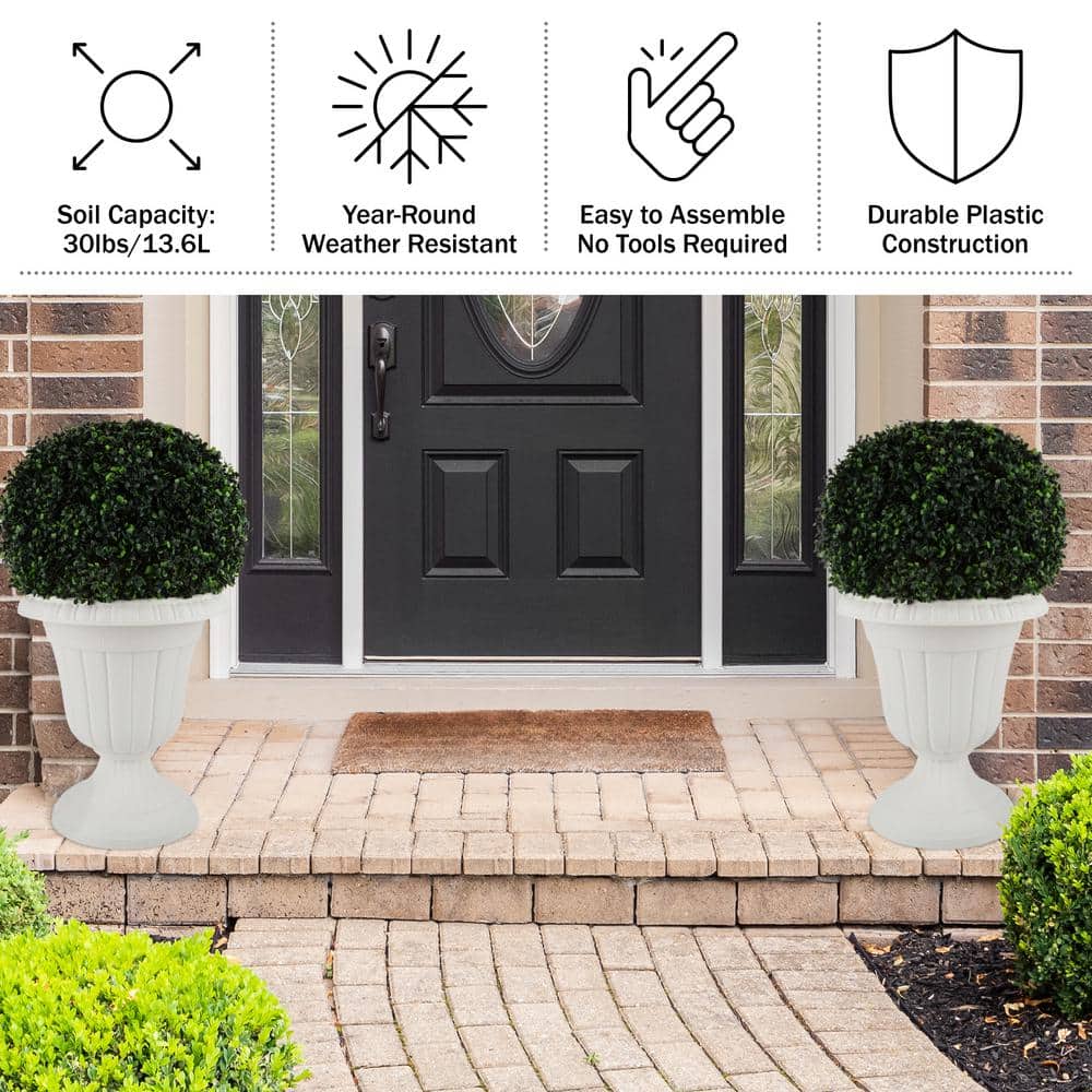 16 in. W x 18 in. H-in. Plastic Urn Planter 2-Pack, White - Hercitys