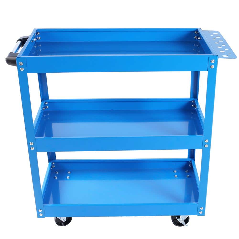 1.4cu ft Heavy Duty Steel Warehouse Workshop Blue 3 Tier Rolling Mechanical Tool Cart Garden Cart with 4 Lockable Wheels - Hercitys