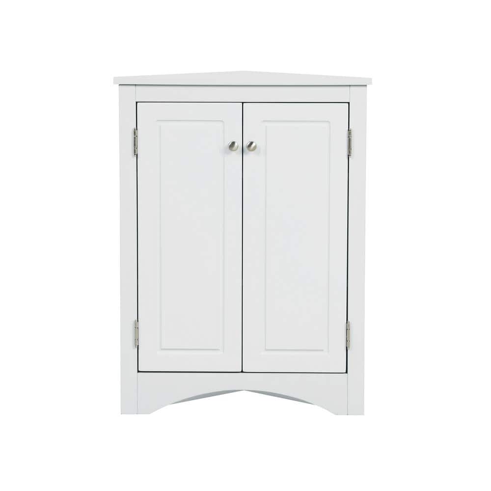 18 in. L x 18 in. W x 32 in. H in White Ready to Assemble Triangle Bathroom Storage Cabinet with Adjustable Shelves - Hercitys