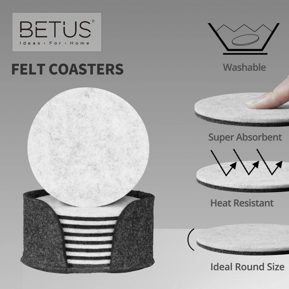 4 in. Dia Round Black Felt Coasters with Holder (Set of 8) - Hercitys