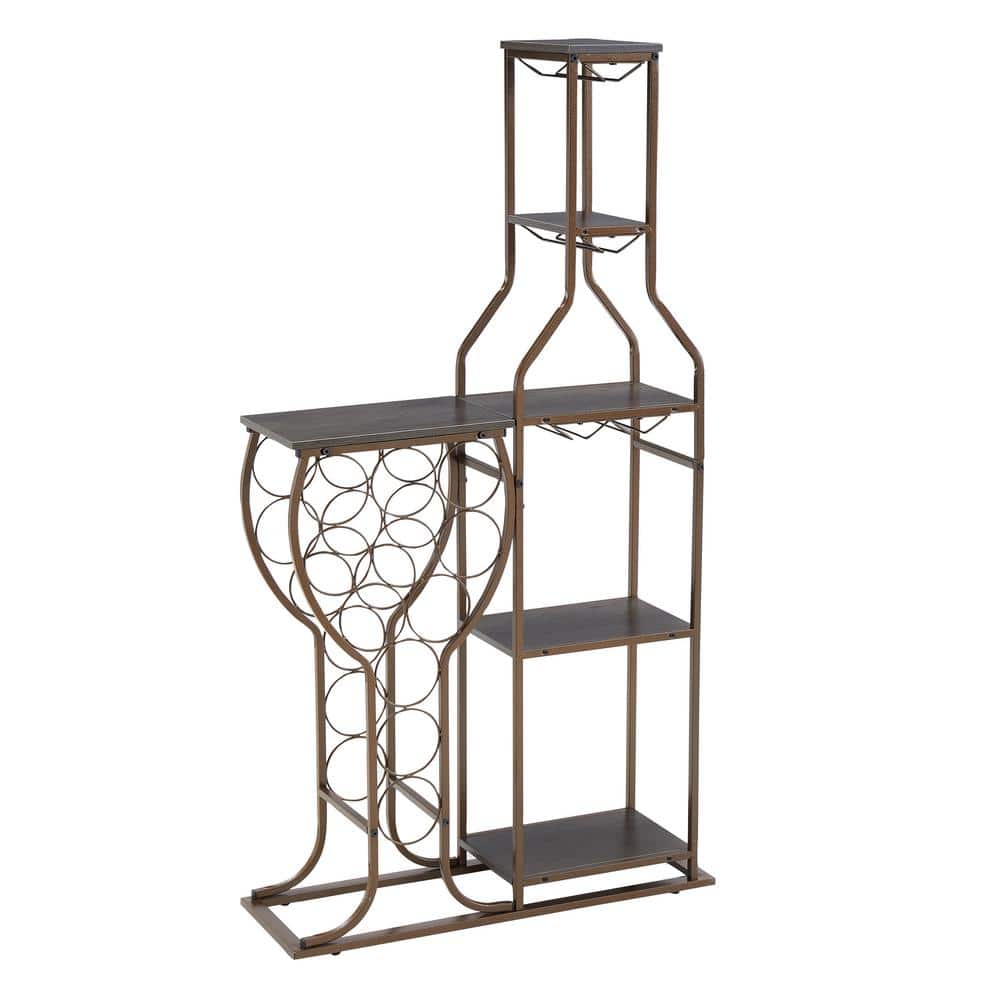 5 Tier 11 Bottle Wine Bakers Rack with Hanging Wine Glass Holder and Storage Shelves, Wine Storage Home Bar-Grey - Hercitys