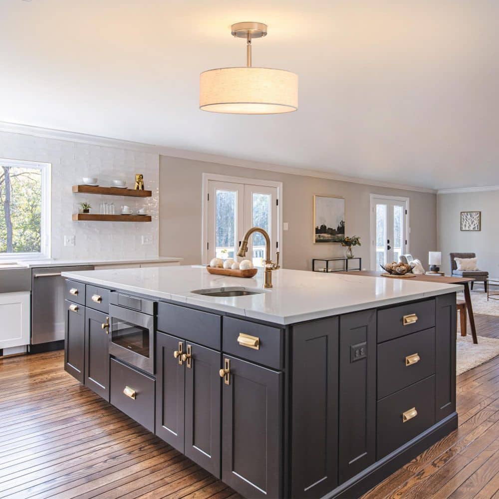 12.6 in. 3-Light Nickel Farmhouse Drum Semi-Flush Mount Light with Linen Cover - Hercitys