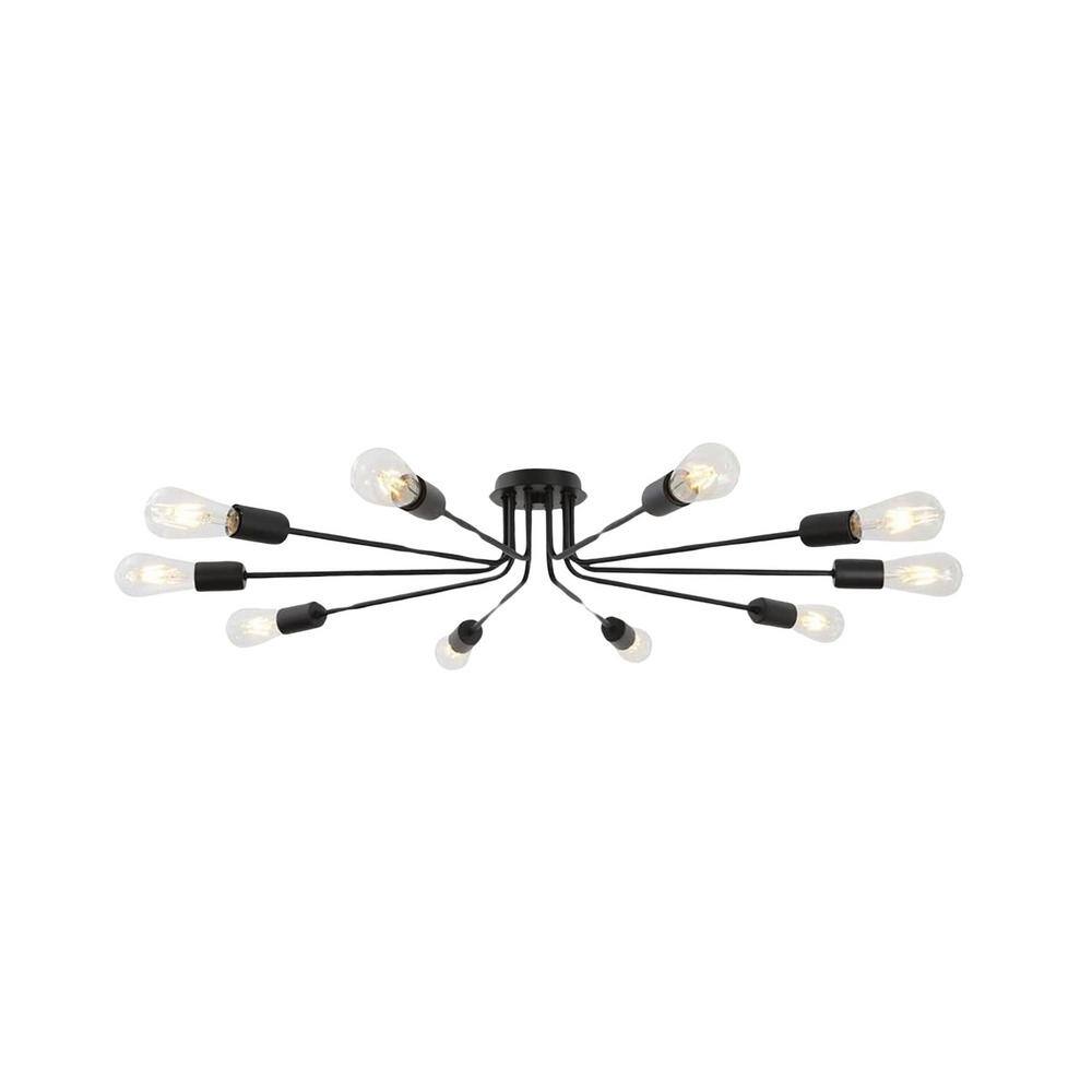 44.5 in. W 10-Light Black Sputnik Chandelier Semi Flush Mount Ceiling Light Fixture, E26, No Bulbs - Hercitys