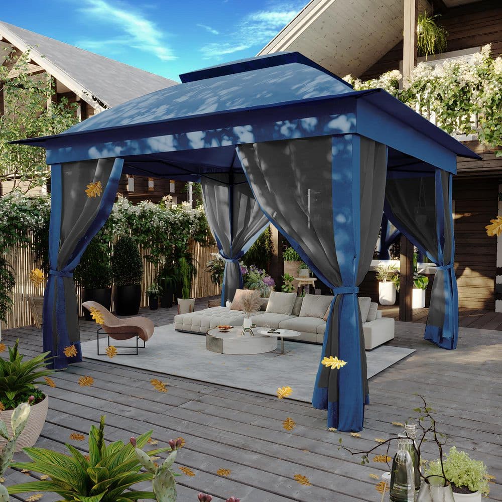 11 ft. x 11 ft. Deep Blue Steel Pop-up Gazebo with Mosquito Netting - Hercitys